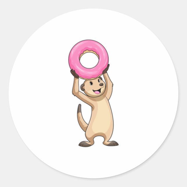 Meerkat with Donut Classic Round Sticker (Front)