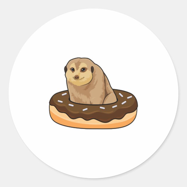 Meerkat with Doughnut Classic Round Sticker (Front)