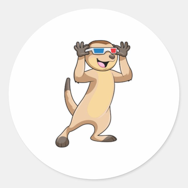 Meerkat with Glasses Classic Round Sticker (Front)