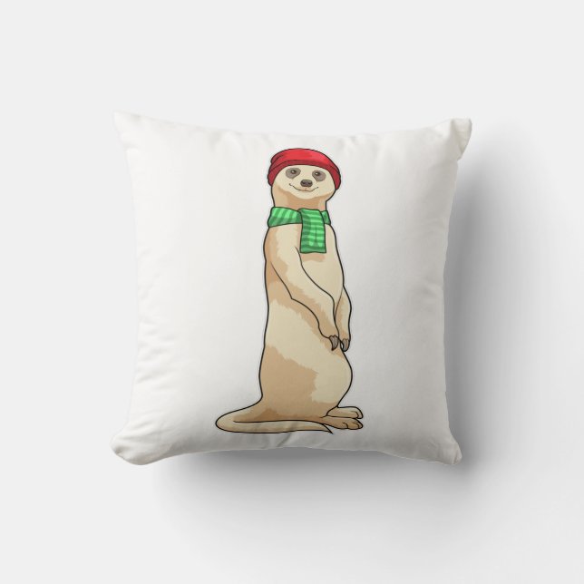 Meerkat with Hat and Scarf Cushion (Front)
