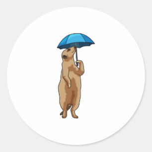 Meerkat with Umbrella Classic Round Sticker