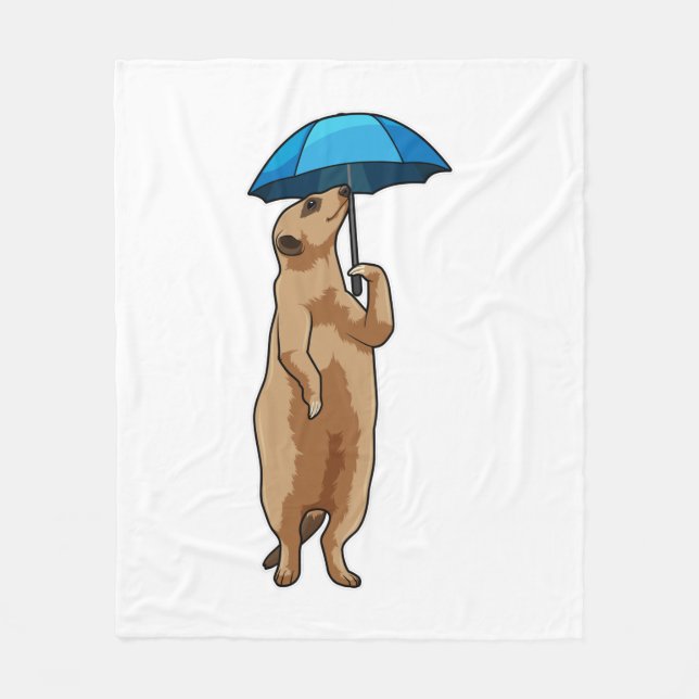 Meerkat with Umbrella Fleece Blanket (Front)