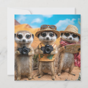 Meerkats Dressed as Tourists with Cameras and Maps Holiday Card