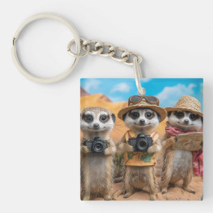 Meerkats Dressed as Tourists with Cameras and Maps Key Ring