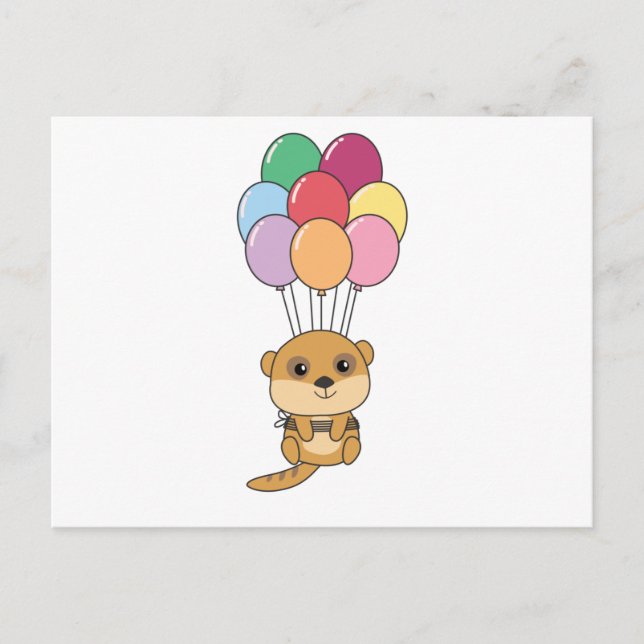 Meerkats Flies With Colourful Balloons Postcard (Front)