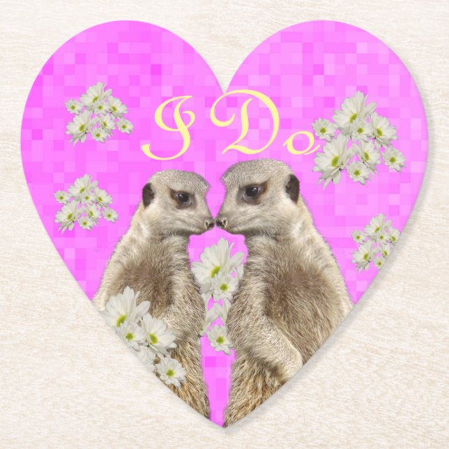 Meerkats I Do Wedding Day, Paper Party Coasters (Front)