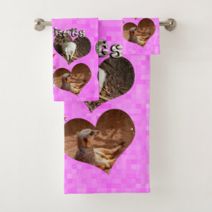 Meerkats In Love Hearts On Pink, Bath Towel Set