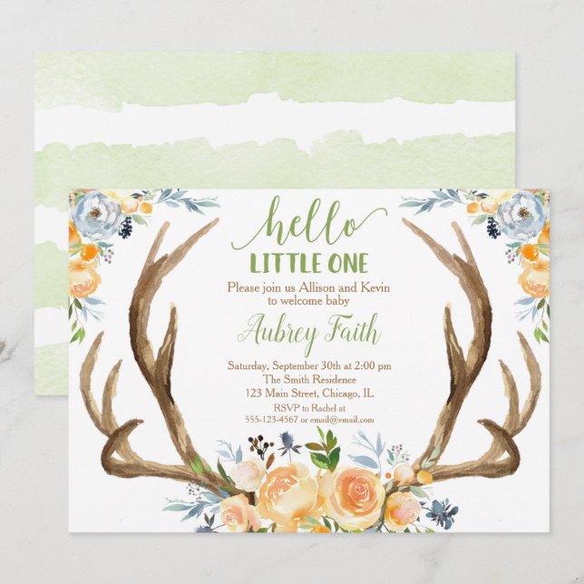 Meet and greet sip and see gender neutral antlers invitation (Front/Back)