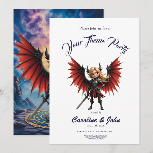 Meet Emberlyn — the Smiling Chaos Guardian  Invitation (Front/Back)