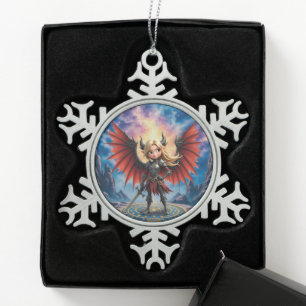 Meet Emberlyn — the Smiling Chaos Guardian Snowflake Pewter Christmas Ornament