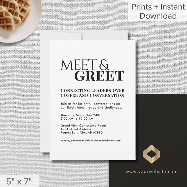 Meet & Greet Business Networking Black White Invitation (Creator Uploaded)