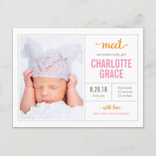 MEET HER Modern Birth Announcement