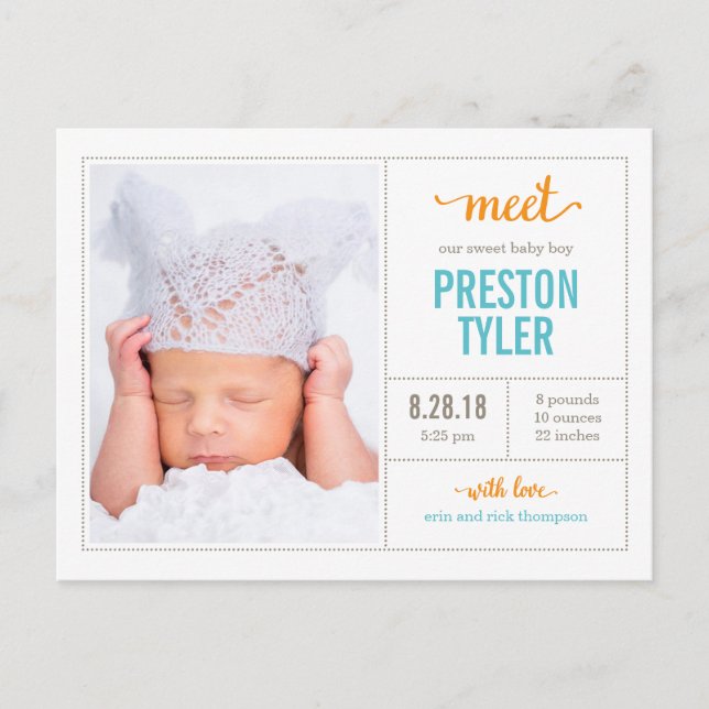 MEET HIM Modern Birth Announcement (Front)