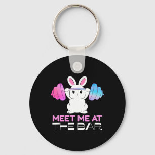 Meet Me At The Bar Barbell Bunny Funny Exercise Wo Key Ring