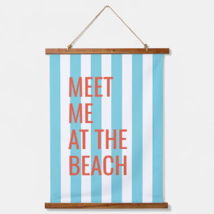 Meet Me At The Beach Blue Cabana Stripe Hanging Tapestry