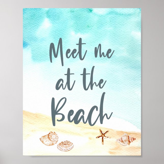 Meet me at the Beach Coastal Seashells Art Poster (Front)
