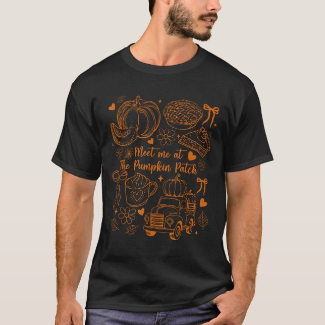 Meet Me At The Pumpkin Patch Coquette Bow Truck Fa T-Shirt (Front)