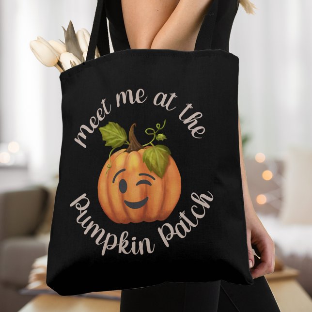Meet Me At The Pumpkin Patch Winking Pumpkin Fall Tote Bag (Meet Me At The Pumpkin Patch Winking Pumpkin Autumn Tote Bag)