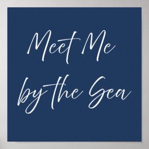 Meet Me by the Sea Pink Poster Preppy Coastal