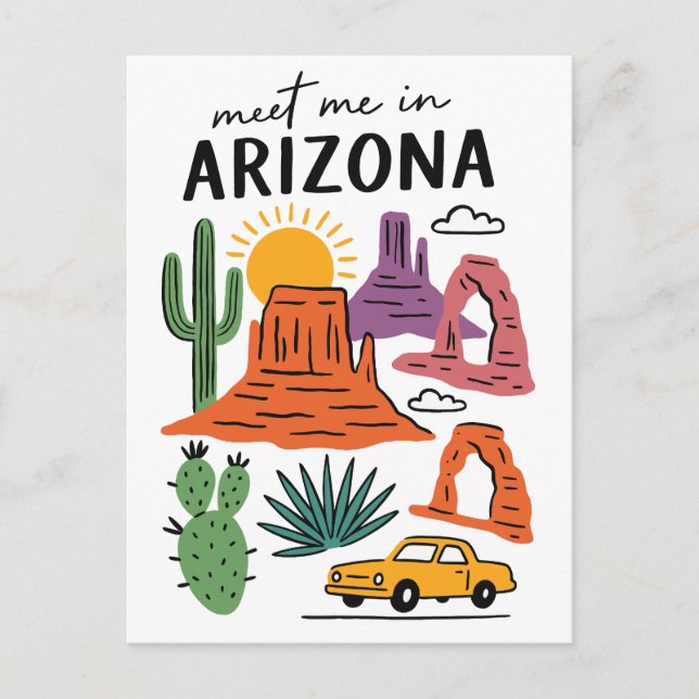 Meet Me In Arizona Desert Cactus Red Rocks Postcard (Front)