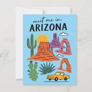 Meet Me In Arizona Retro Desert Cactus Red Rocks Postcard