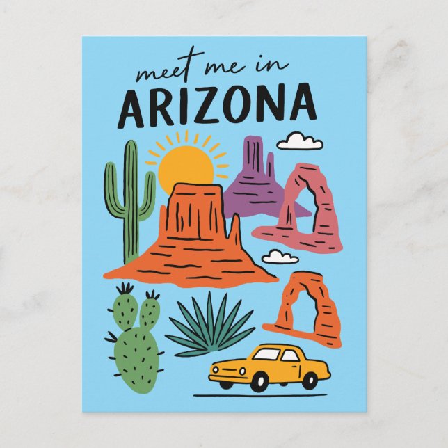 Meet Me In Arizona Retro Desert Cactus Red Rocks Postcard (Front)