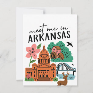 Meet Me In Arkansas Southern USA Doodle Landmarks Postcard