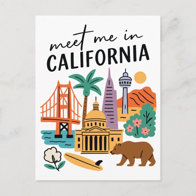 Meet Me In California Golden Gate Bear Surf Postcard (Front)