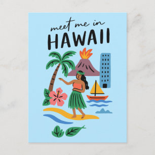 Meet Me In Hawaii Retro Hula Dancer Beach Postcard