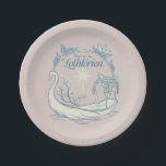 Meet me in LOTHLORIEN™ - Swan Boat Paper Plate<br><div class="desc">Drift into the timeless beauty of Middle-earth™ with this enchanting Lord of the Rings™ design inspired by Lothlórien™. Featuring an elegant Elven swan boat gliding across tranquil waters beneath a radiant star, the artwork captures the serenity and starlit magic of the Golden Wood. Framed by delicate leaves and graceful linework,...</div>