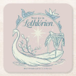 Meet me in LOTHLORIEN™ - Swan Boat Square Paper Coaster<br><div class="desc">Drift into the timeless beauty of Middle-earth™ with this enchanting Lord of the Rings™ design inspired by Lothlórien™. Featuring an elegant Elven swan boat gliding across tranquil waters beneath a radiant star, the artwork captures the serenity and starlit magic of the Golden Wood. Framed by delicate leaves and graceful linework,...</div>