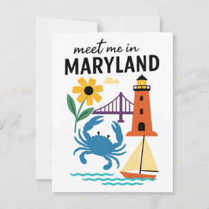 Meet Me In Maryland Lighthouse Sailboat East Coast Postcard