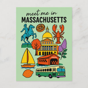 Meet Me In Massachusetts Boston Lobster Retro Postcard
