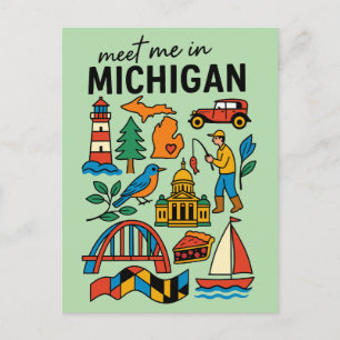 Meet Me In Michigan Lighthouse Cherry Pie Retro Postcard