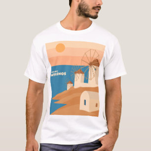 Meet Me in Mykonos: Minimalist Greek Windmills T-Shirt