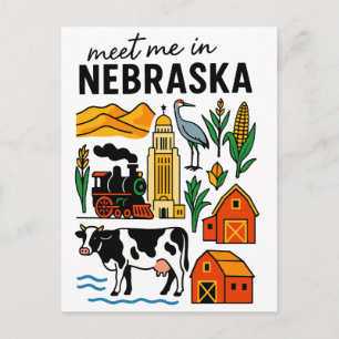 Meet Me In New Nebraska Landmarks Icons Postcard