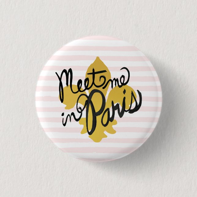 Meet Me in Paris Black and Gold 3 Cm Round Badge (Front)