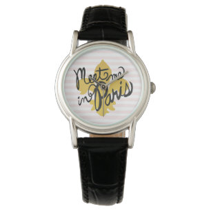 Meet Me in Paris Black and Gold Watch