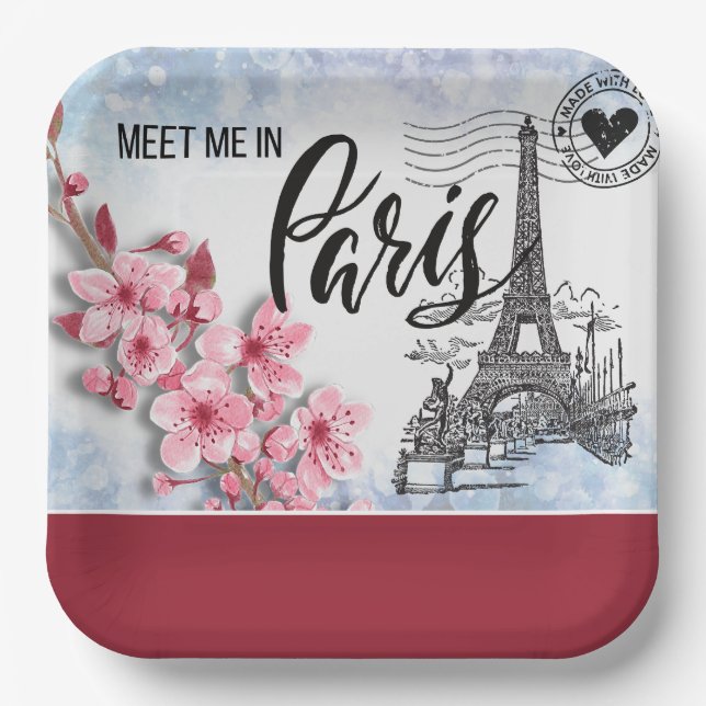 Meet Me in Paris Paper Plate (Front)