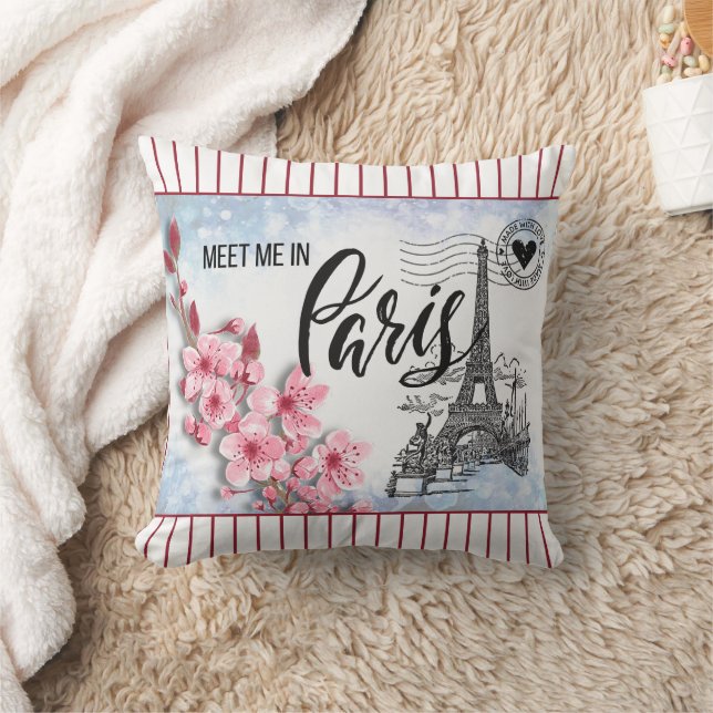 Meet Me in Paris Square Throw Pillow (Blanket)
