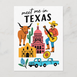 Meet Me In Texas Longhorn Cowboy Austin Postcard