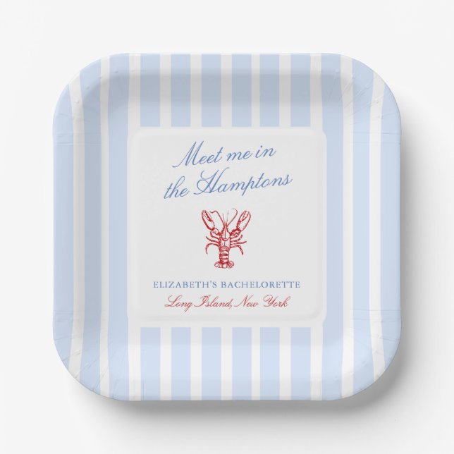 Meet Me in The Hamptons Bachelorette Paper Plate (Front)