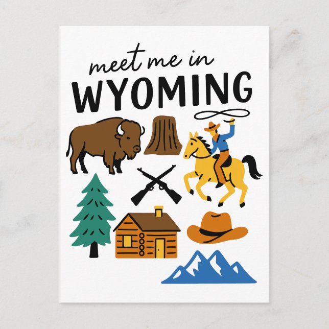 Meet Me In Wyoming Cowboy Bison Devils Tower Postcard (Front)