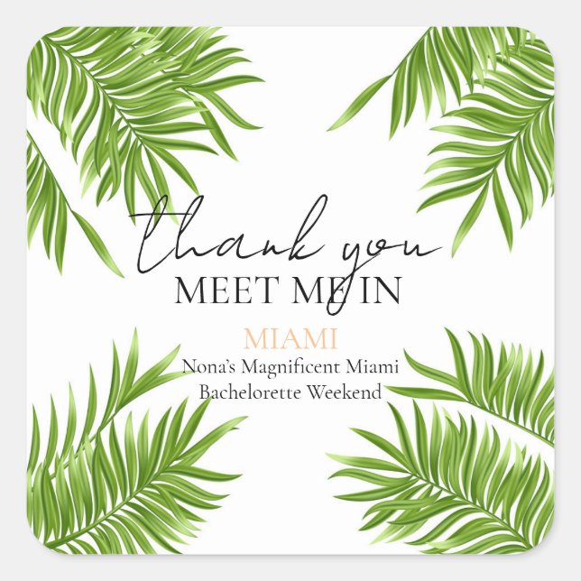 Meet Me Miami Bachelorette Party Vacation  Square Sticker (Front)