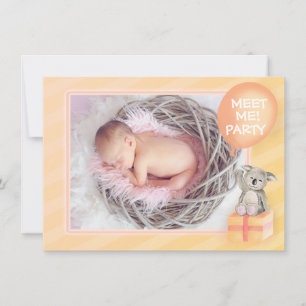 Meet me new baby announcement orange koala card