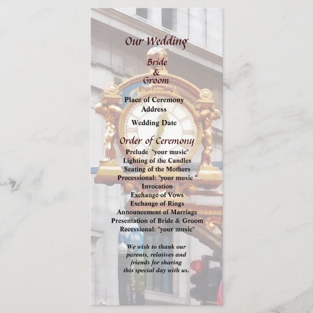Meet Me Under the Clock Pittsburgh Wedding Program (Front)