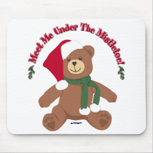 Meet Me Under The Mistletoe! Christmas Teddy Bear Mouse Pad