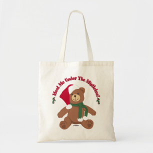Meet Me Under The Mistletoe! Christmas Teddy Bear Tote Bag