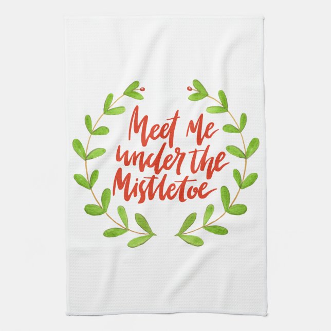 Meet me under the mistletoe - Christmas Wreath Tea Towel (Vertical)