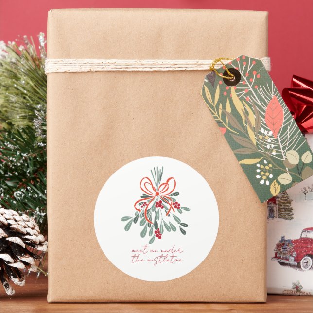 Meet Me Under the Mistletoe Classic Round Sticker (Holiday)
